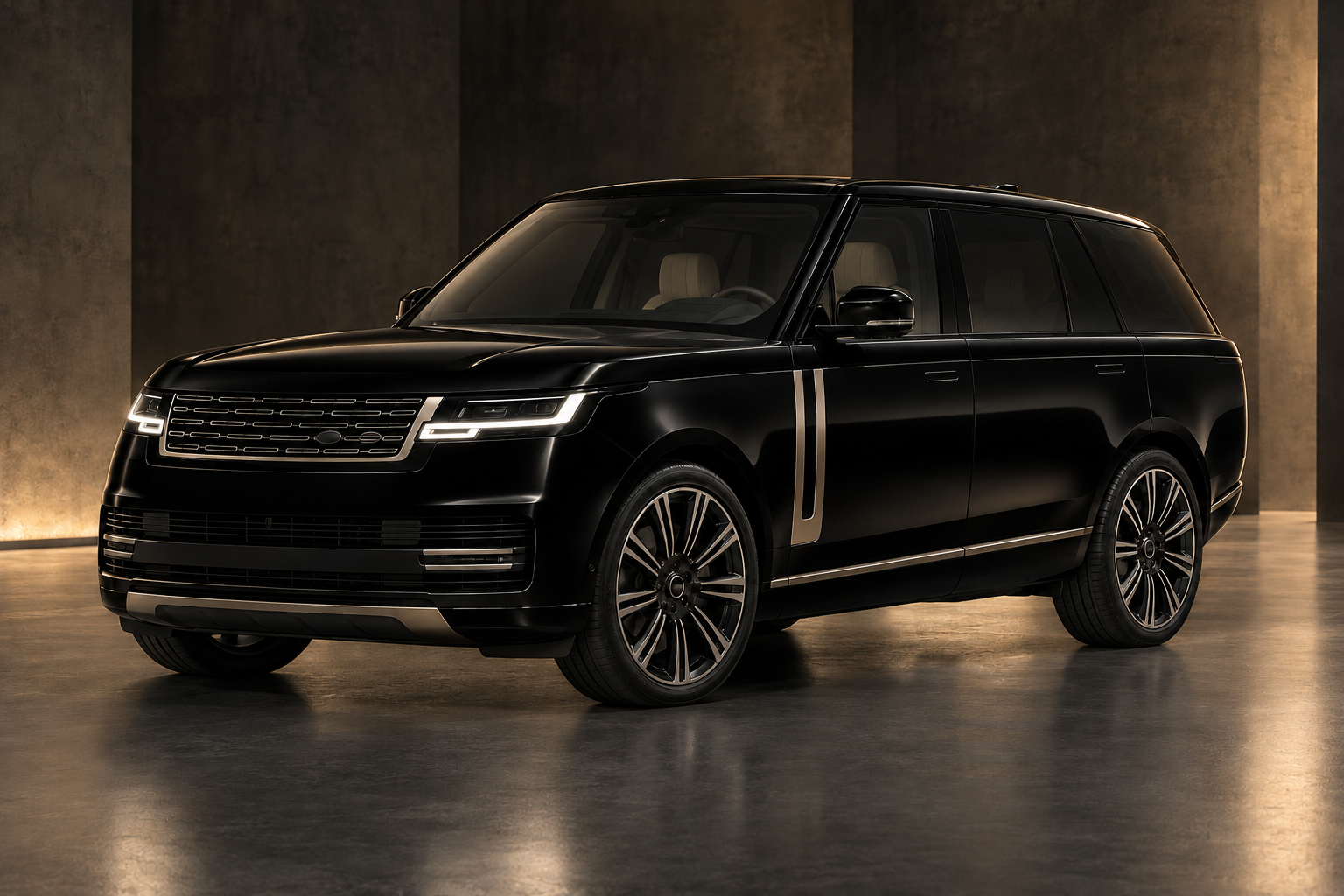 Mockup van een zwarte Range Rover Autobiography Hybrid